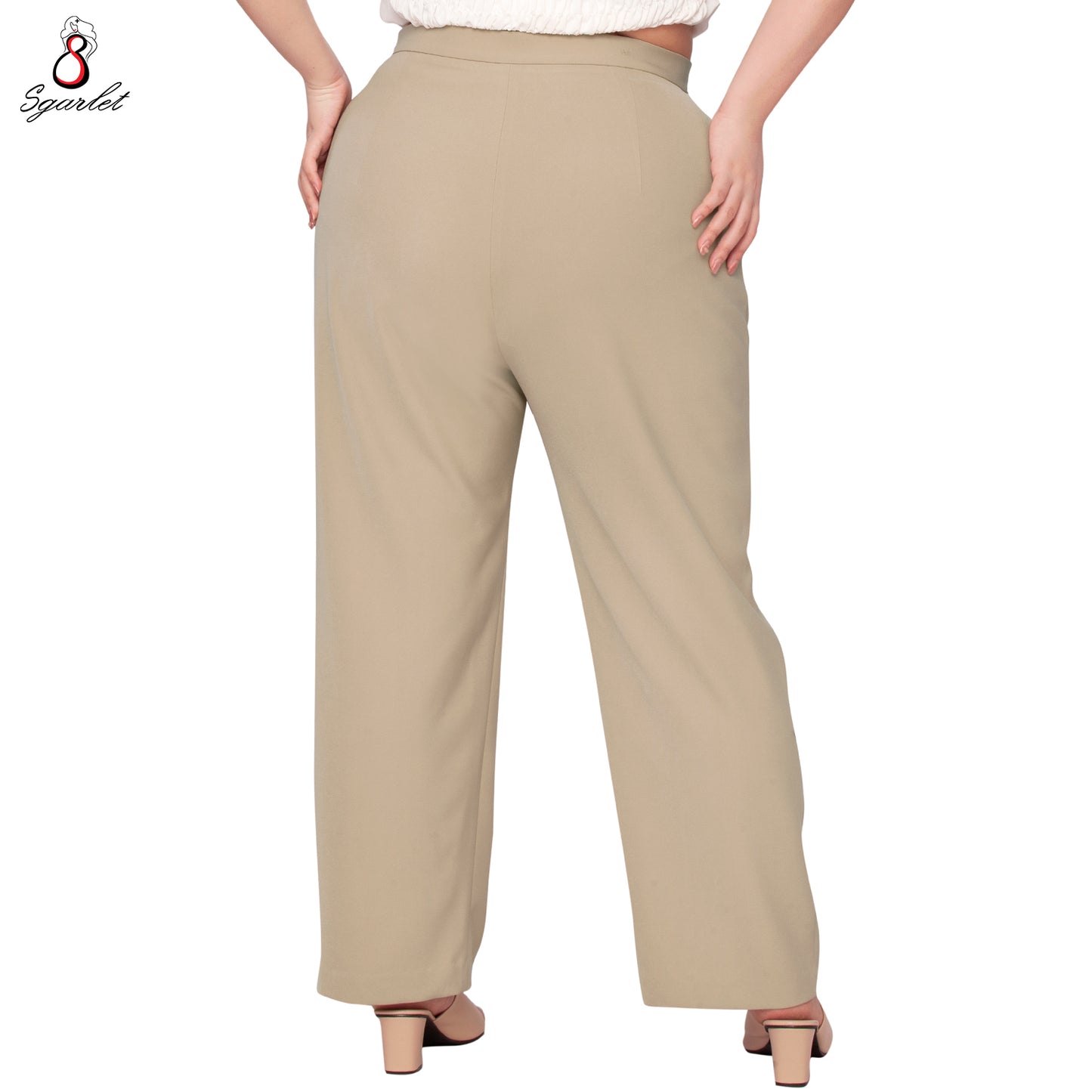 SGARLET PLUSSIZE กางเกงขายาวไซส์ใหญ่ทรงสอบสลิม ตีเกล็ดหน้าและหลัง สีดำ/กากี FLW091