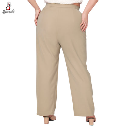 SGARLET PLUSSIZE กางเกงขายาวไซส์ใหญ่ทรงสอบสลิม ตีเกล็ดหน้าและหลัง สีดำ/กากี FLW091