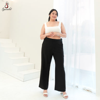 SGARLET PLUSSIZE กางเกงขายาวไซส์ใหญ่ทรงขาตรง ใส่แล้วเพรียวสมส่วน ผ้านุ่ม สีเบจ/ดำ FLW088