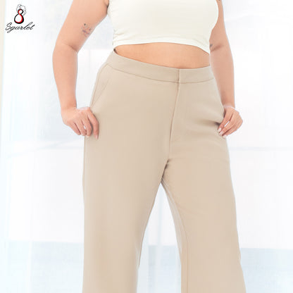 SGARLET PLUSSIZE กางเกงขายาวไซส์ใหญ่ทรงขาตรง ใส่แล้วเพรียวสมส่วน ผ้านุ่ม สีเบจ/ดำ FLW088