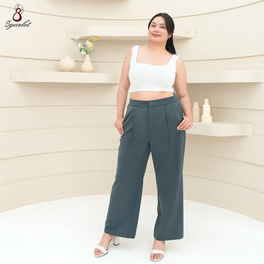 SGARLET PLUSSIZE กางเกงขายาวไซส์ใหญ่ทรงขาบาน พรางต้นขา ผ้าไม่ต้องรีด สีดำ/เทา FLW089