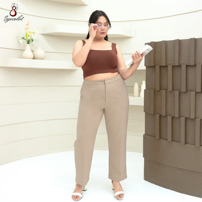 SGARLET PLUSSIZE กางเกงขายาวไซส์ใหญ่ทรงสอบสลิม ตีเกล็ดหน้าและหลัง สีดำ/กากี FLW091