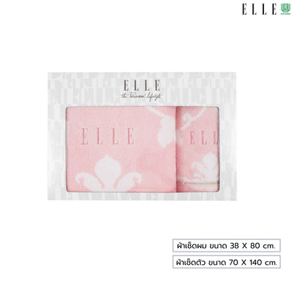 GIFTSET BOX ELLE VICTORIAN ผ้าขนหนูเช็ดตัว ขนาด 70x140 cm. และเช็ดผม ขนาด 38x80 เส้นใยฝ้ายธรรมชาติ 100% (MGRTEG055)