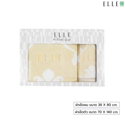 GIFTSET BOX ELLE VICTORIAN ผ้าขนหนูเช็ดตัว ขนาด 70x140 cm. และเช็ดผม ขนาด 38x80 เส้นใยฝ้ายธรรมชาติ 100% (MGRTEG055)