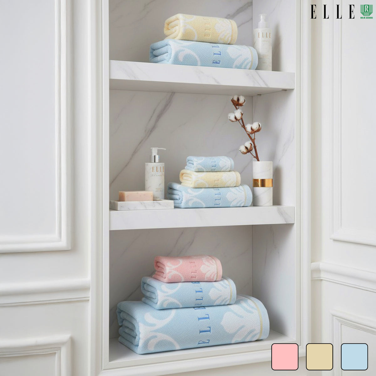 ELLE VICTORIAN ผ้าขนหนูเช็ดตัว ขนาด 70x140 cm. & เช็ดผม ขนาด 38x80 เส้นใยฝ้ายธรรมชาติ 100% (MGRTEJ055) * มีขนาดให้เลือก*