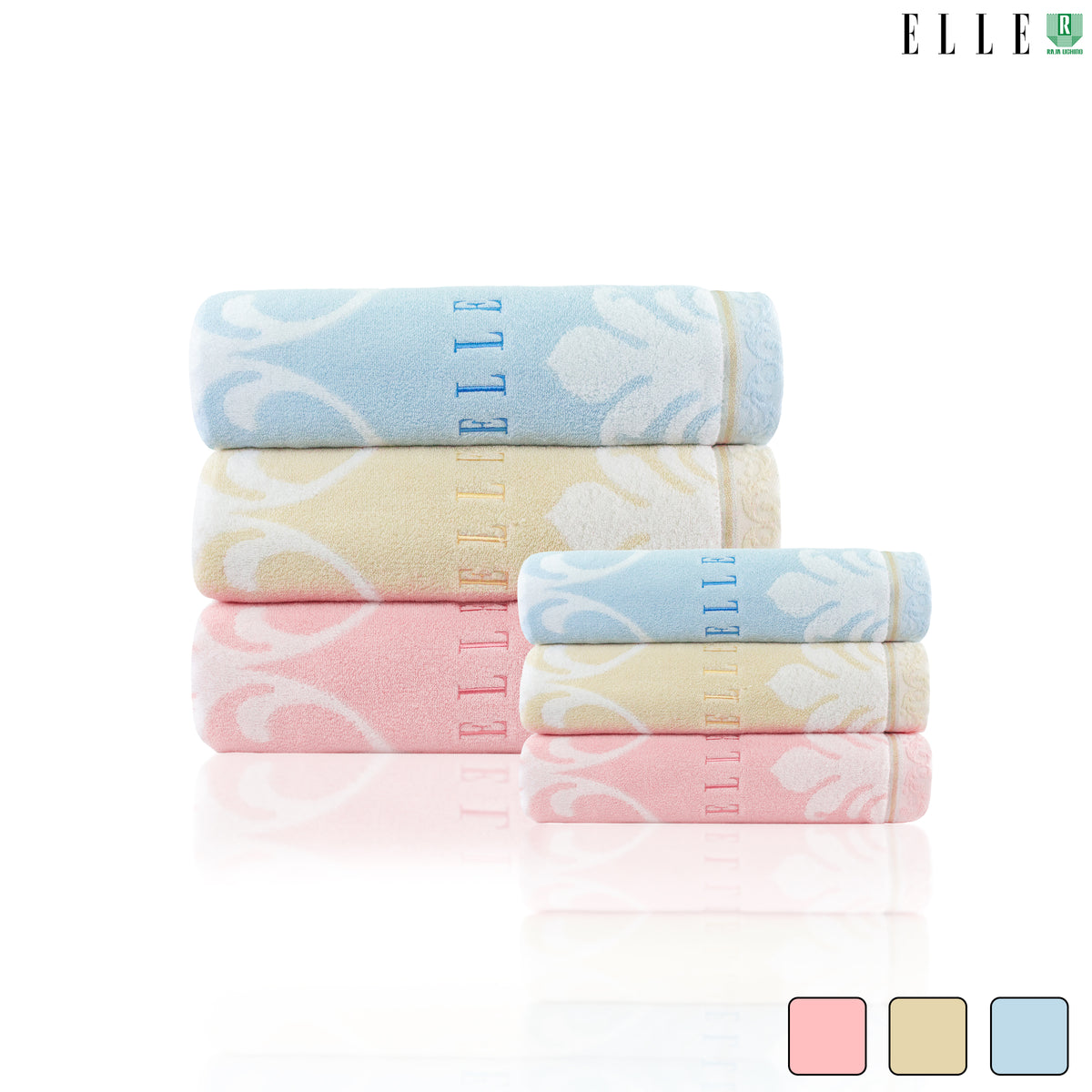 ELLE VICTORIAN ผ้าขนหนูเช็ดตัว ขนาด 70x140 cm. & เช็ดผม ขนาด 38x80 เส้นใยฝ้ายธรรมชาติ 100% (MGRTEJ055) * มีขนาดให้เลือก*