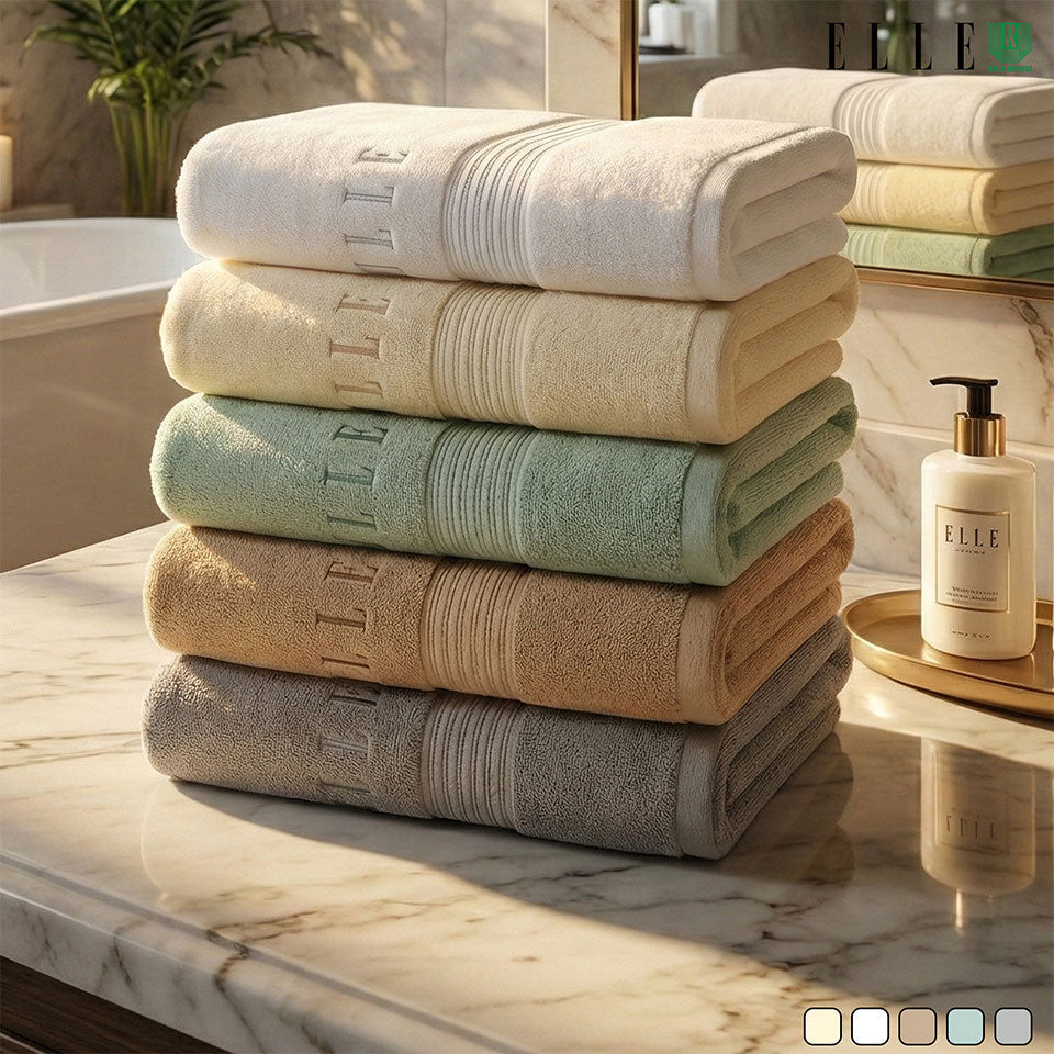 ELLE Towel สีใหม่ ผ้าขนหนูผลิตจากเส้นใยคอตตอน เส้นด้ายคู่ ผ้าเช็ดผม และผ้าเช็ดตัว มีขนาดให้เลือก (MGRTEC054) สีใหม่ล่าสุด