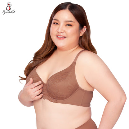 SGARLET PLUSSIZE Lace bra เสื้อในมีโครง สาวอวบ ลายลูกไม้ สีชาเย็น สีกะปิ รุ่น MB1758