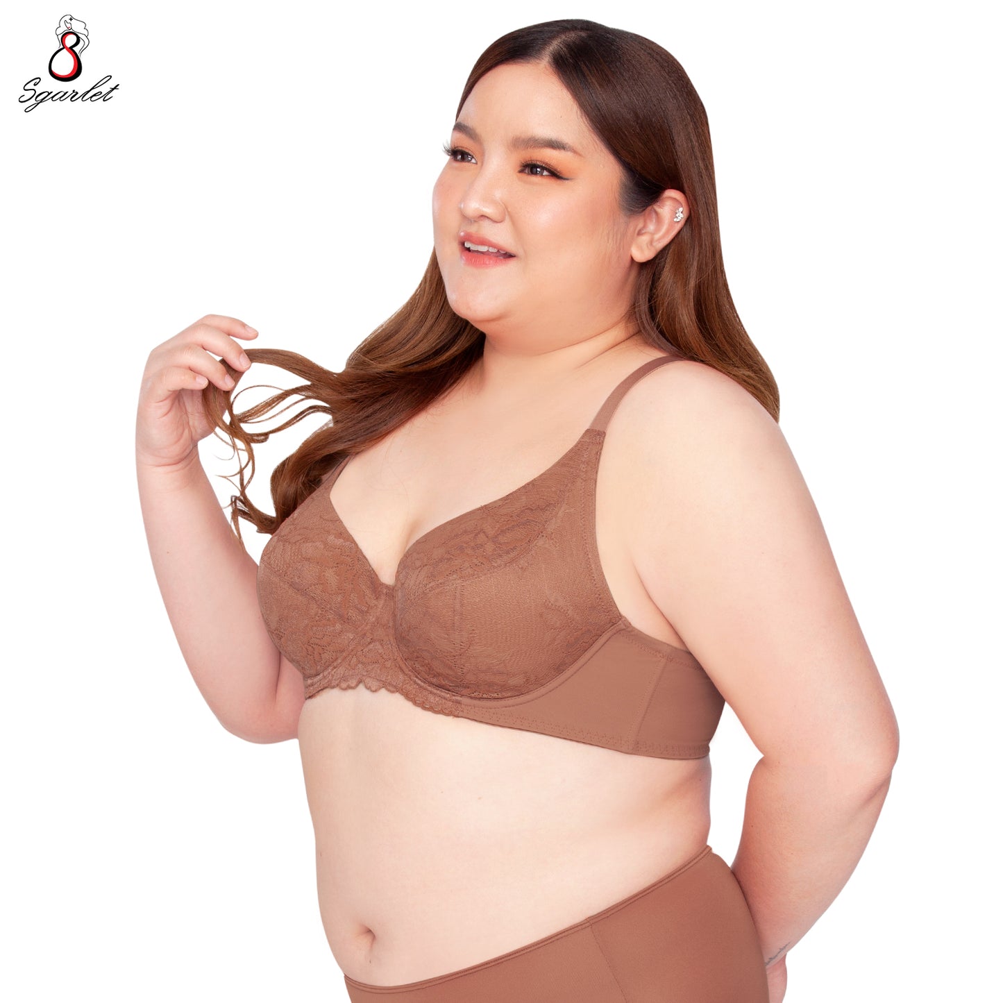 SGARLET PLUSSIZE Lace bra เสื้อในมีโครง สาวอวบ ลายลูกไม้ สีชาเย็น สีกะปิ รุ่น MB1758