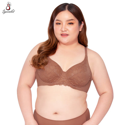 SGARLET PLUSSIZE Lace bra เสื้อในมีโครง สาวอวบ ลายลูกไม้ สีชาเย็น สีกะปิ รุ่น MB1758