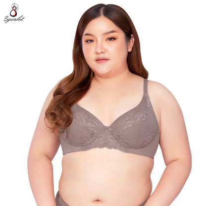 SGARLET PLUSSIZE Lace bra เสื้อในมีโครง สาวอวบ ลายลูกไม้ สีชาเย็น สีกะปิ รุ่น MB1758