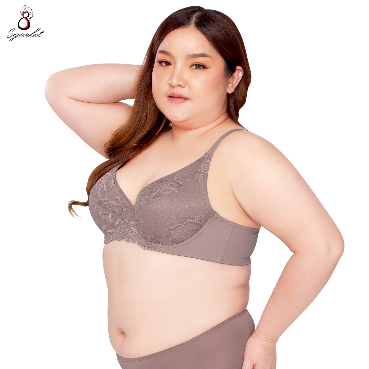 SGARLET PLUSSIZE Lace bra เสื้อในมีโครง สาวอวบ ลายลูกไม้ สีชาเย็น สีกะปิ รุ่น MB1758