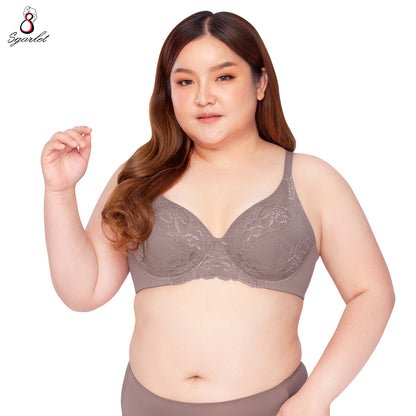 SGARLET PLUSSIZE Lace bra เสื้อในมีโครง สาวอวบ ลายลูกไม้ สีชาเย็น สีกะปิ รุ่น MB1758