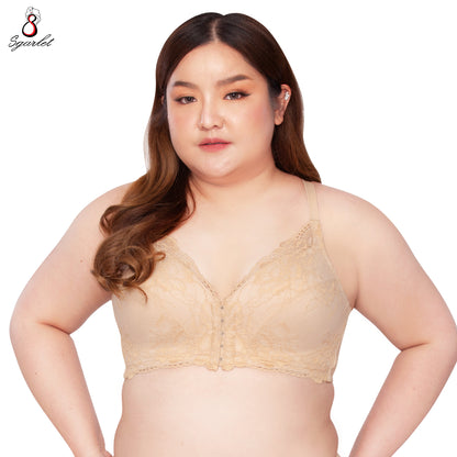 SGARLET PLUSSIZE เสื้อในไร้โครง สาวอวบ ตะขอหน้า ลายลูกไม้ สีดำ สีเนื้อ MB1523