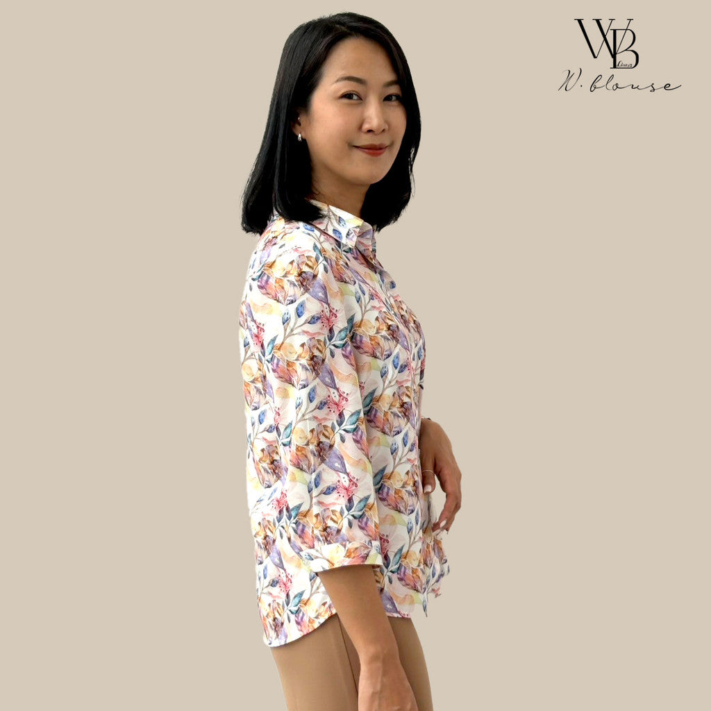 WB Lines II - เสื้อเชิ้ตทรงสุภาพ ลายสวนดอกไม้ สีครีม รุ่น VY6357Y
