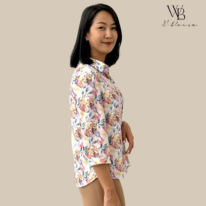 WB Lines II - เสื้อเชิ้ตทรงสุภาพ ลายสวนดอกไม้ สีครีม รุ่น VY6357Y