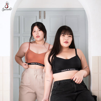 SGARLET PLUSSIZE Active bra เสื้อในไร้โครง สาวอวบ ตัวเรียบ สีดำ สีชาเย็น รุ่น MB1508