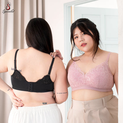 SGARLET PLUSSIZE Wireless bra เสื้อในไร้โครง สาวอวบ ลายลูกไม้ สีชมพูอ่อน สีดำ รุ่น MB1512