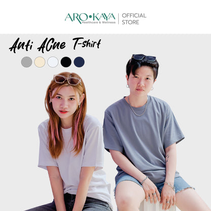 AROKAYA ANTI ACNE T - SHIRT เสื้อยืดกันสิว สีน้ำเงินเข้ม สีเทา สีขาว สีเนื้อ สีดำ รุ่น AC3202