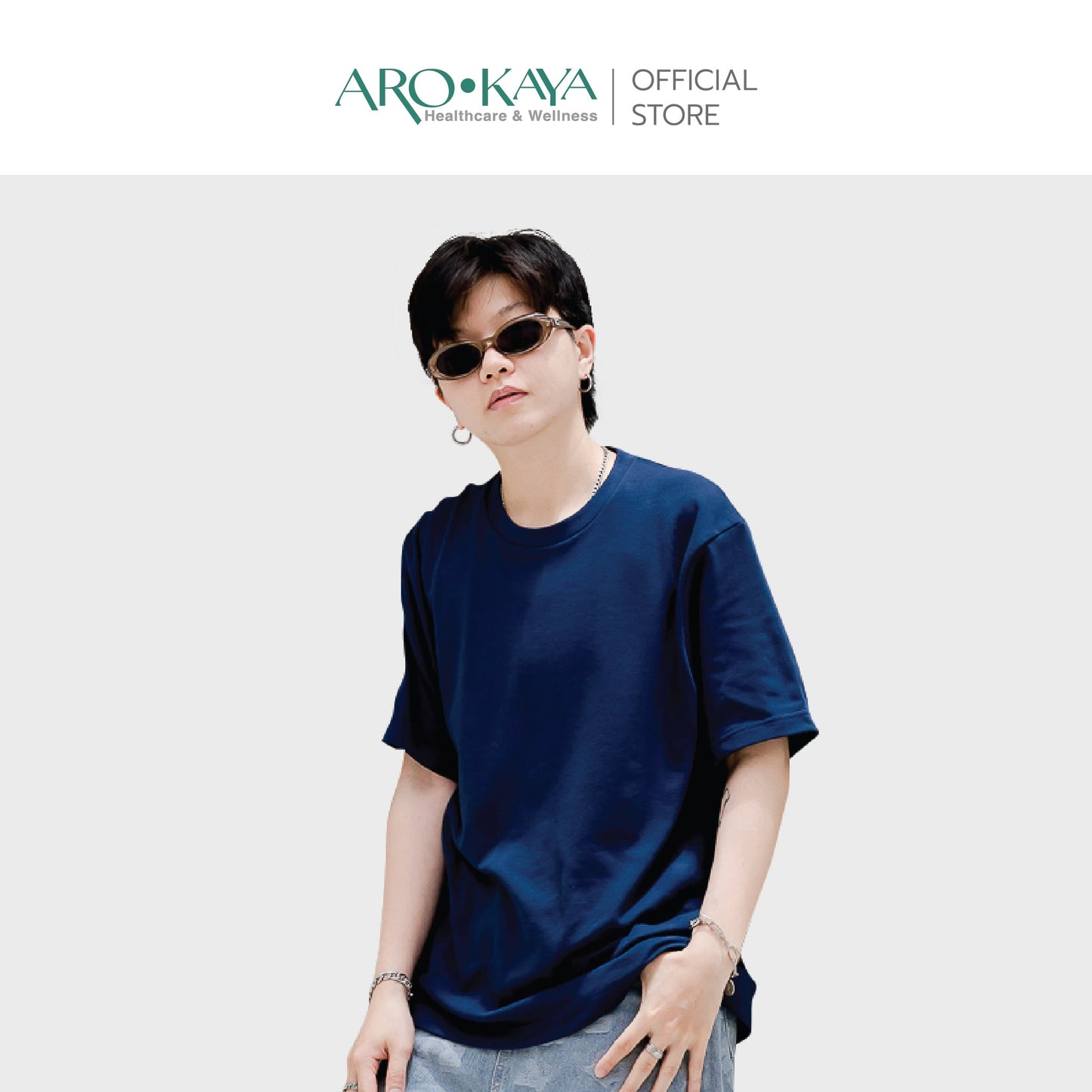 AROKAYA ANTI ACNE T - SHIRT เสื้อยืดกันสิว สีน้ำเงินเข้ม สีเทา สีขาว สีเนื้อ สีดำ รุ่น AC3202