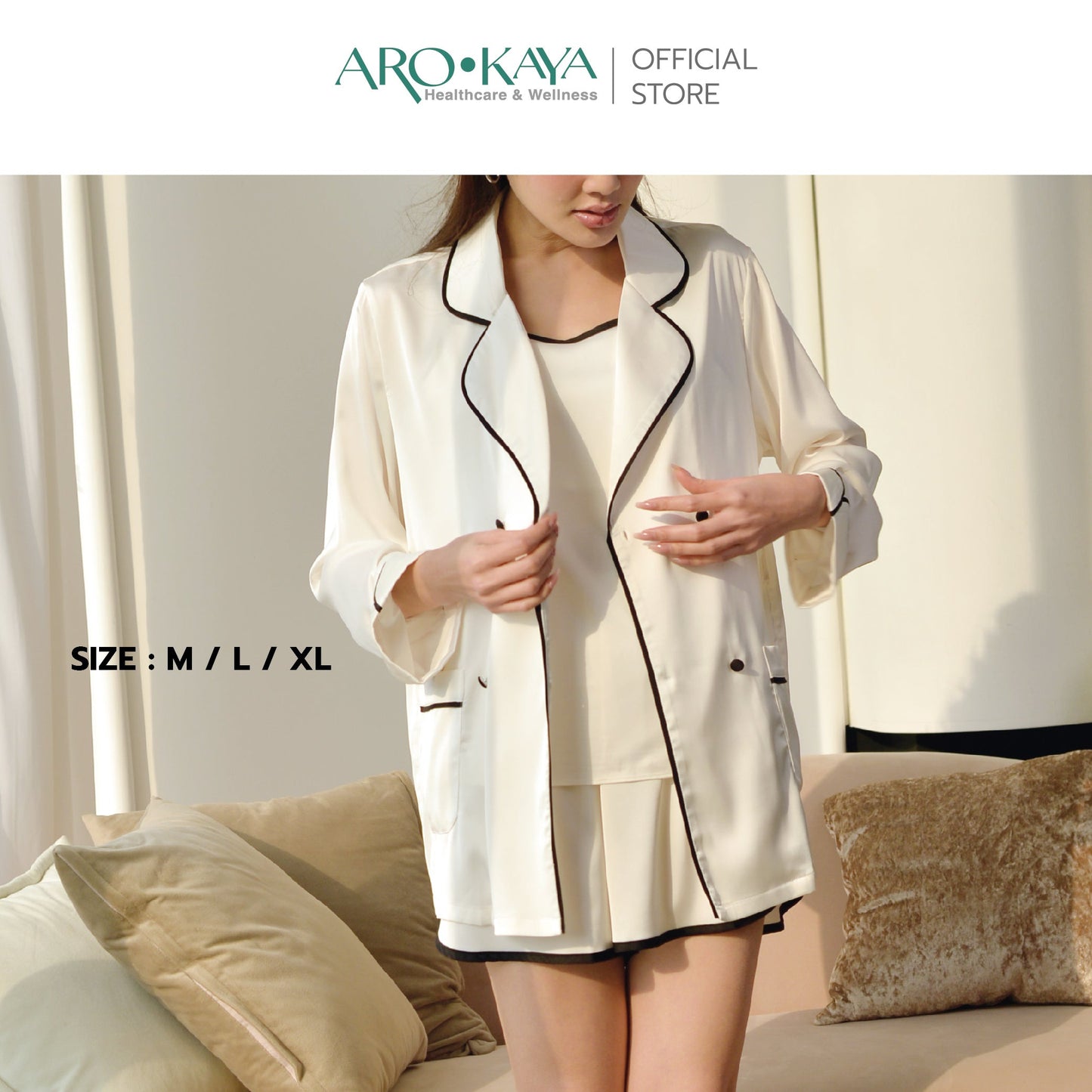 AROKAYA SILKY SATIN BLAZER – KYLIE เสื้อคลุมชุดนอนซาตินพรีเมียม รุ่น AC2101