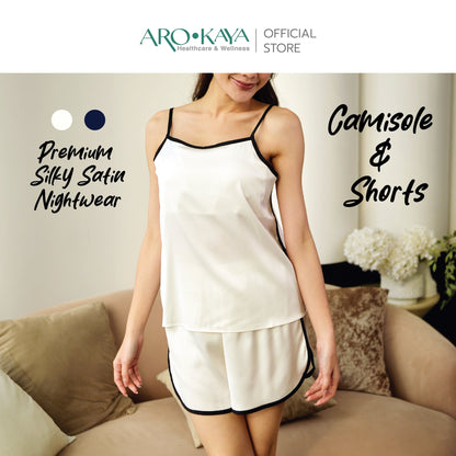 AROKAYA SILKY SATIN CAMISOLE AND SHORTS - LYLA ชุดนอนซาตินพรีเมียม ชุดนอนสายเดี่ยวและกางเกงขาสั้น รุ่น AC2503