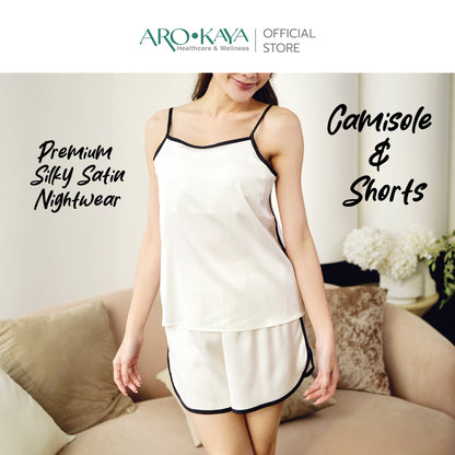 AROKAYA SILKY SATIN CAMISOLE AND SHORTS - LYLA ชุดนอนซาตินพรีเมียม ชุดนอนสายเดี่ยวและกางเกงขาสั้น รุ่น AC2503