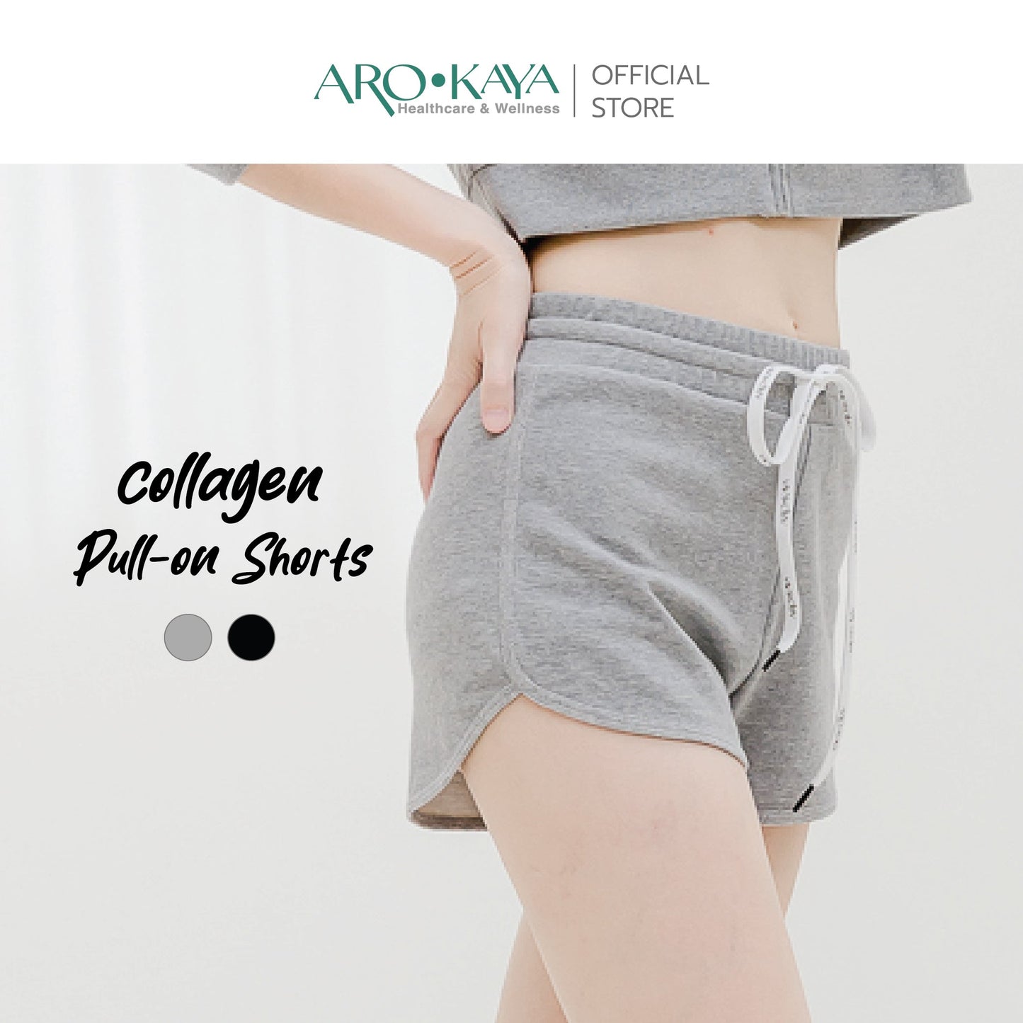 AROKAYA COLLAGEN PULL-ON SHORTS กางเกงวอร์มขาสั้นป้องกันรังสี UV สีเทา สีดำ รุ่น AC4102