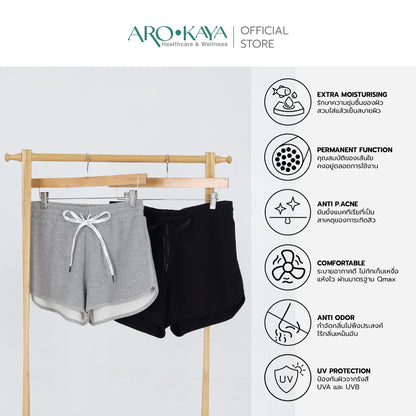 AROKAYA COLLAGEN PULL-ON SHORTS กางเกงวอร์มขาสั้นป้องกันรังสี UV สีเทา สีดำ รุ่น AC4102