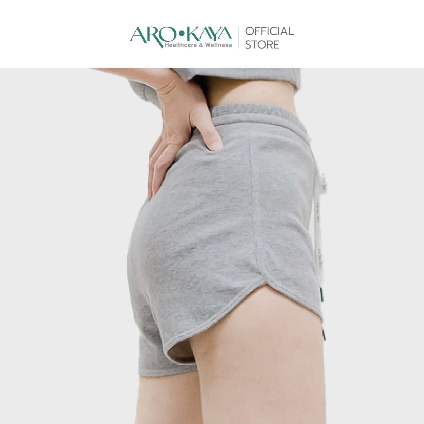 AROKAYA COLLAGEN PULL-ON SHORTS กางเกงวอร์มขาสั้นป้องกันรังสี UV สีเทา สีดำ รุ่น AC4102