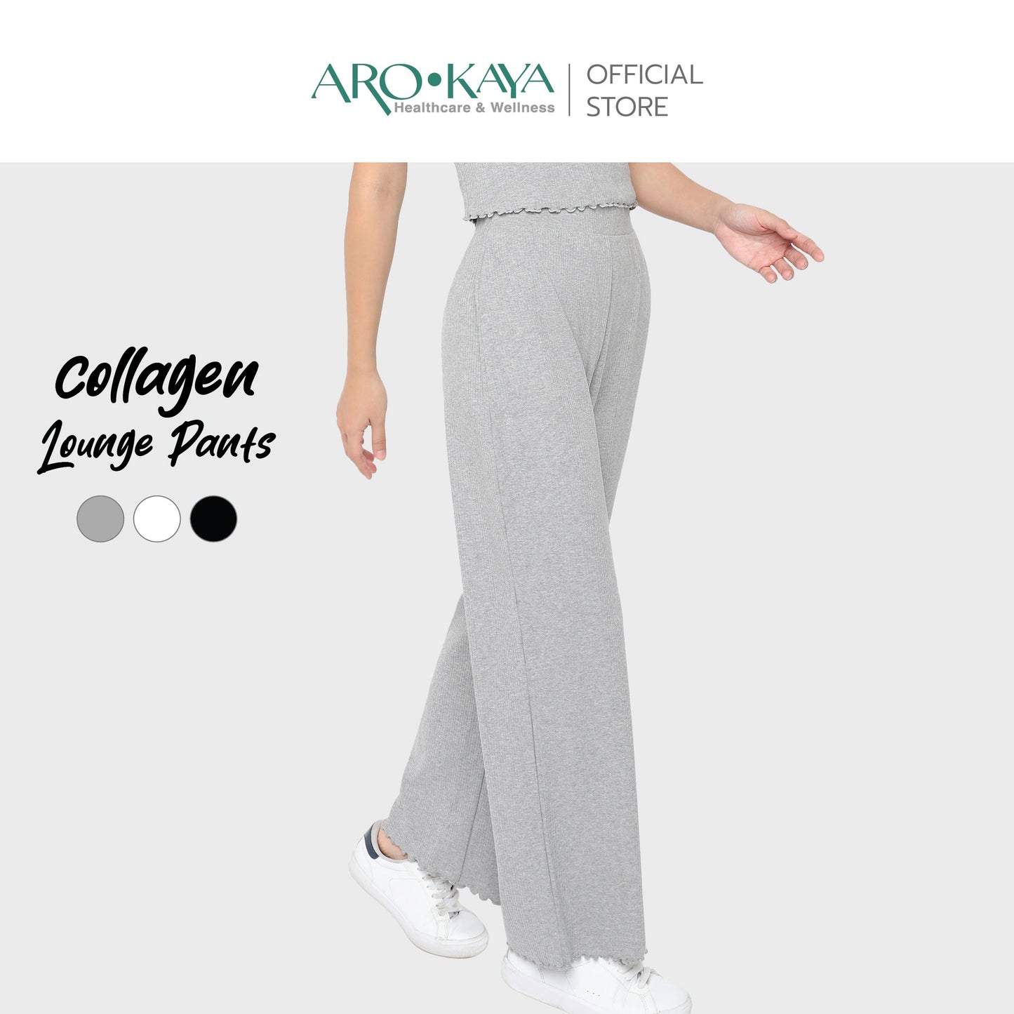 AROKAYA COLLAGEN LOUNGE PANTS กางเกงขายาวเส้นใยคลอลาเจนเย็นสบาย สีเทา สีดำ สีขาว รุ่น AC4201