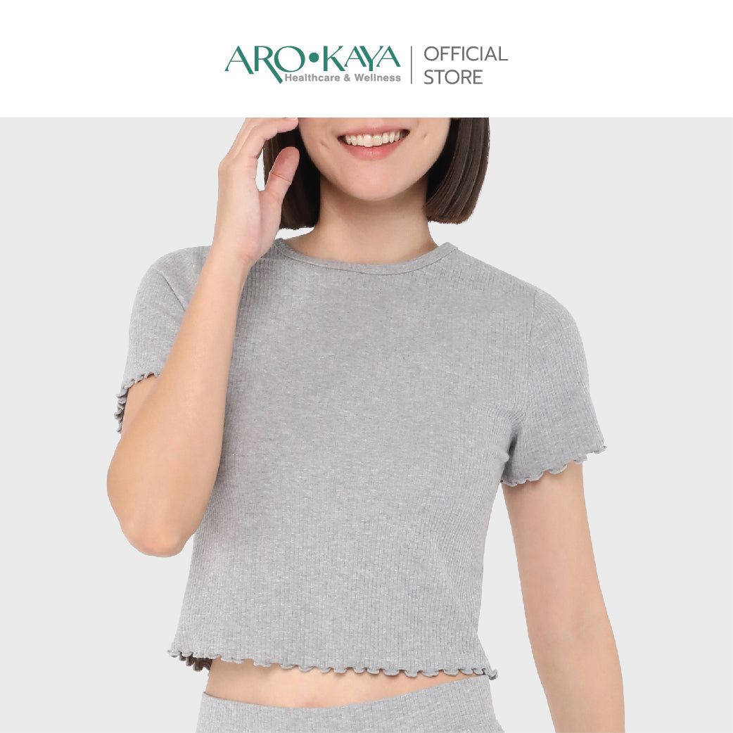 AROKAYA COLLAGEN T-SHIRT เสื้อยืดทรงครอปเส้นใยคลอลาเจนเย็นสบาย สีเทา สีขาว สีดำ สีแดง รุ่น AC3201