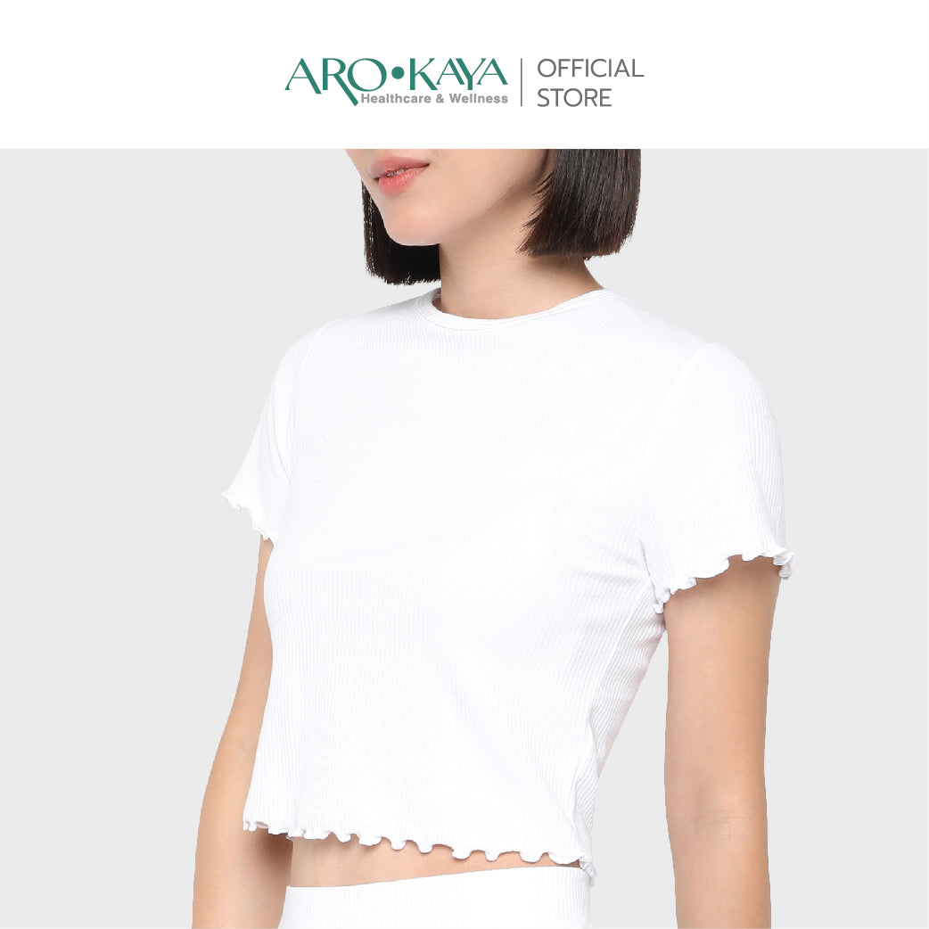 AROKAYA COLLAGEN T-SHIRT เสื้อยืดทรงครอปเส้นใยคลอลาเจนเย็นสบาย สีเทา สีขาว สีดำ สีแดง รุ่น AC3201