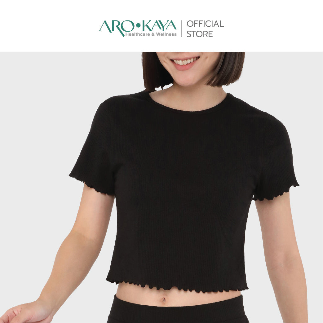 AROKAYA COLLAGEN T-SHIRT เสื้อยืดทรงครอปเส้นใยคลอลาเจนเย็นสบาย สีเทา สีขาว สีดำ สีแดง รุ่น AC3201