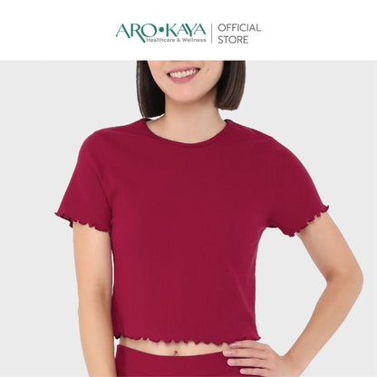 AROKAYA COLLAGEN T-SHIRT เสื้อยืดทรงครอปเส้นใยคลอลาเจนเย็นสบาย สีเทา สีขาว สีดำ สีแดง รุ่น AC3201