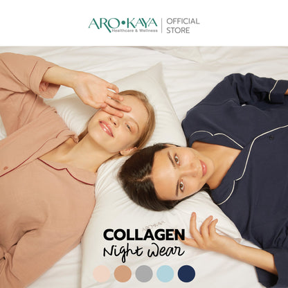 AROKAYA COLLAGEN NIGHTWEAR ชุดนอนคลอลาเจนเสื้อและกางเกง สีชมพูอ่อน สีชมพูกะปิ สีเทา สีฟ้า สีน้ำเงินเข้ม รุ่น AC2502