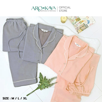 AROKAYA COLLAGEN NIGHTWEAR ชุดนอนคลอลาเจนเสื้อและกางเกง สีชมพูอ่อน สีชมพูกะปิ สีเทา สีฟ้า สีน้ำเงินเข้ม รุ่น AC2502