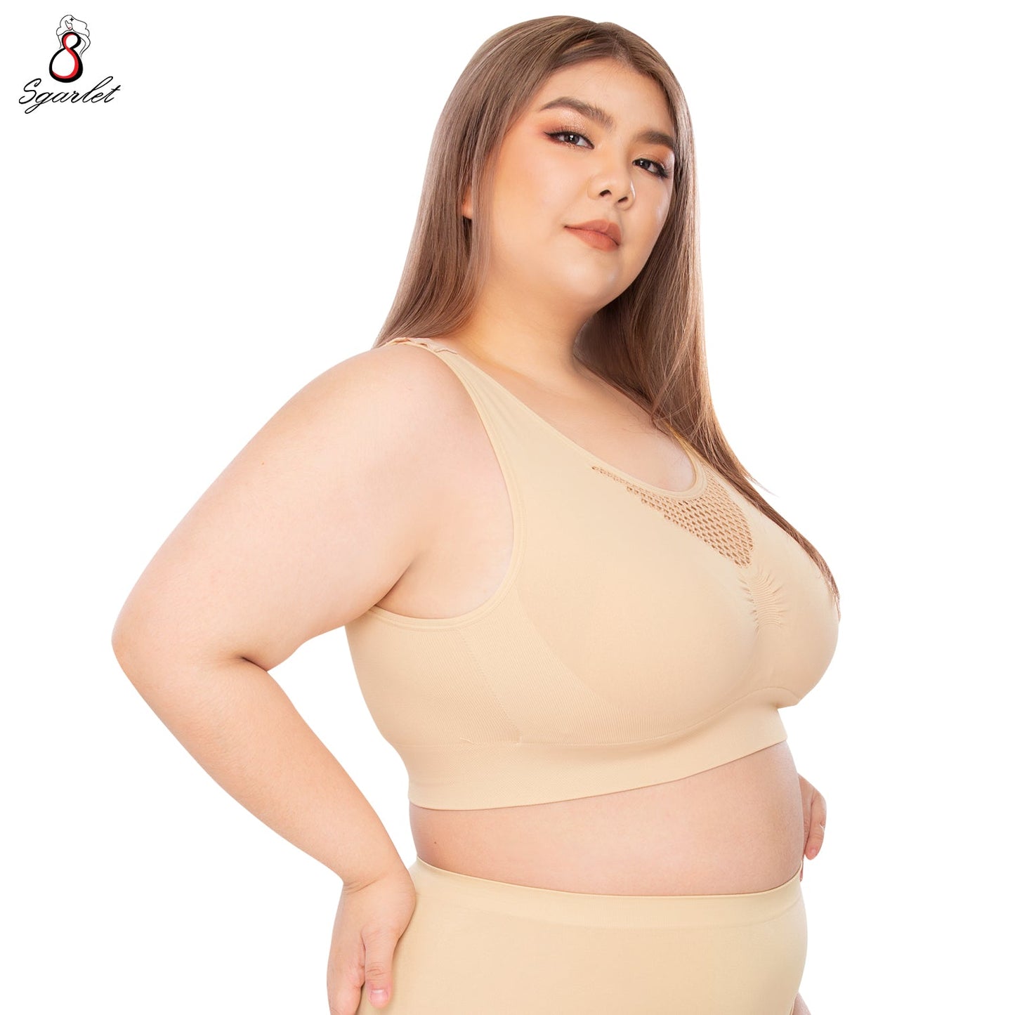 SGARLET PLUSSIZE Charlotte silky bra เสื้อในไร้โครง สาวอวบ free size สีเนื้อ รุ่น MB1521