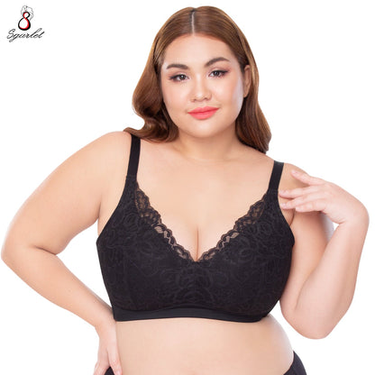 SGARLET PLUSSIZE Wireless bra เสื้อในไร้โครง สาวอวบ ลายลูกไม้ สีชมพูอ่อน สีดำ รุ่น MB1512