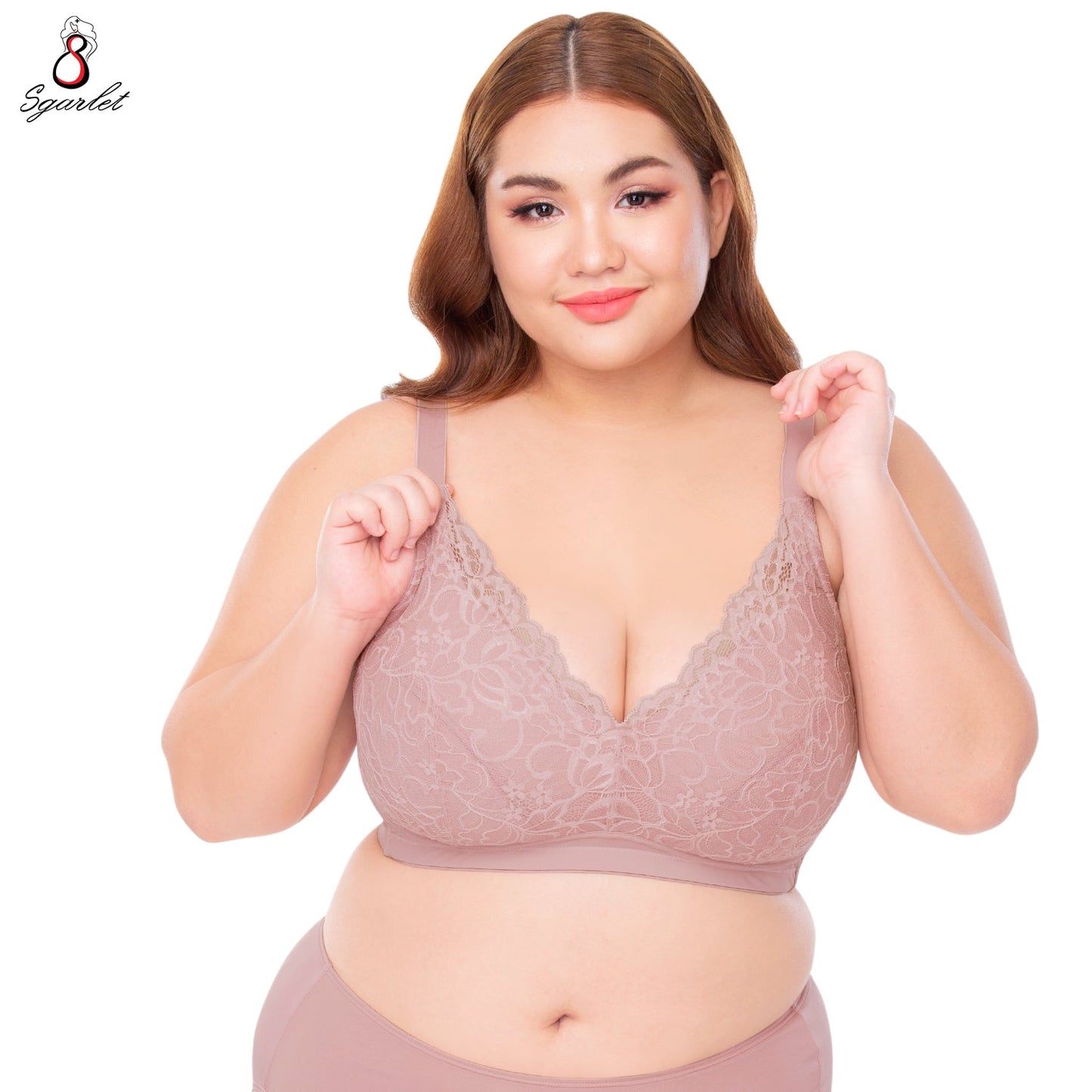 SGARLET PLUSSIZE Wireless bra เสื้อในไร้โครง สาวอวบ ลายลูกไม้ สีชมพูอ่อน สีดำ รุ่น MB1512