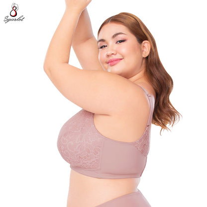 SGARLET PLUSSIZE Wireless bra เสื้อในไร้โครง สาวอวบ ลายลูกไม้ สีชมพูอ่อน สีดำ รุ่น MB1512