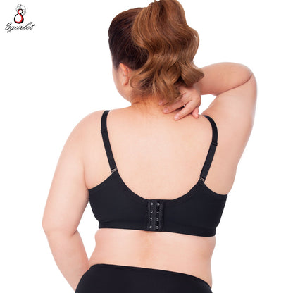 SGARLET PLUSSIZE Wireless bra เสื้อในไร้โครง สาวอวบ ลายลูกไม้ สีพีโอนี สีดำ รุ่น MB1516