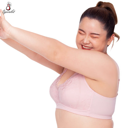 SGARLET PLUSSIZE Wireless bra เสื้อในไร้โครง สาวอวบ ลายลูกไม้ สีพีโอนี สีดำ รุ่น MB1516