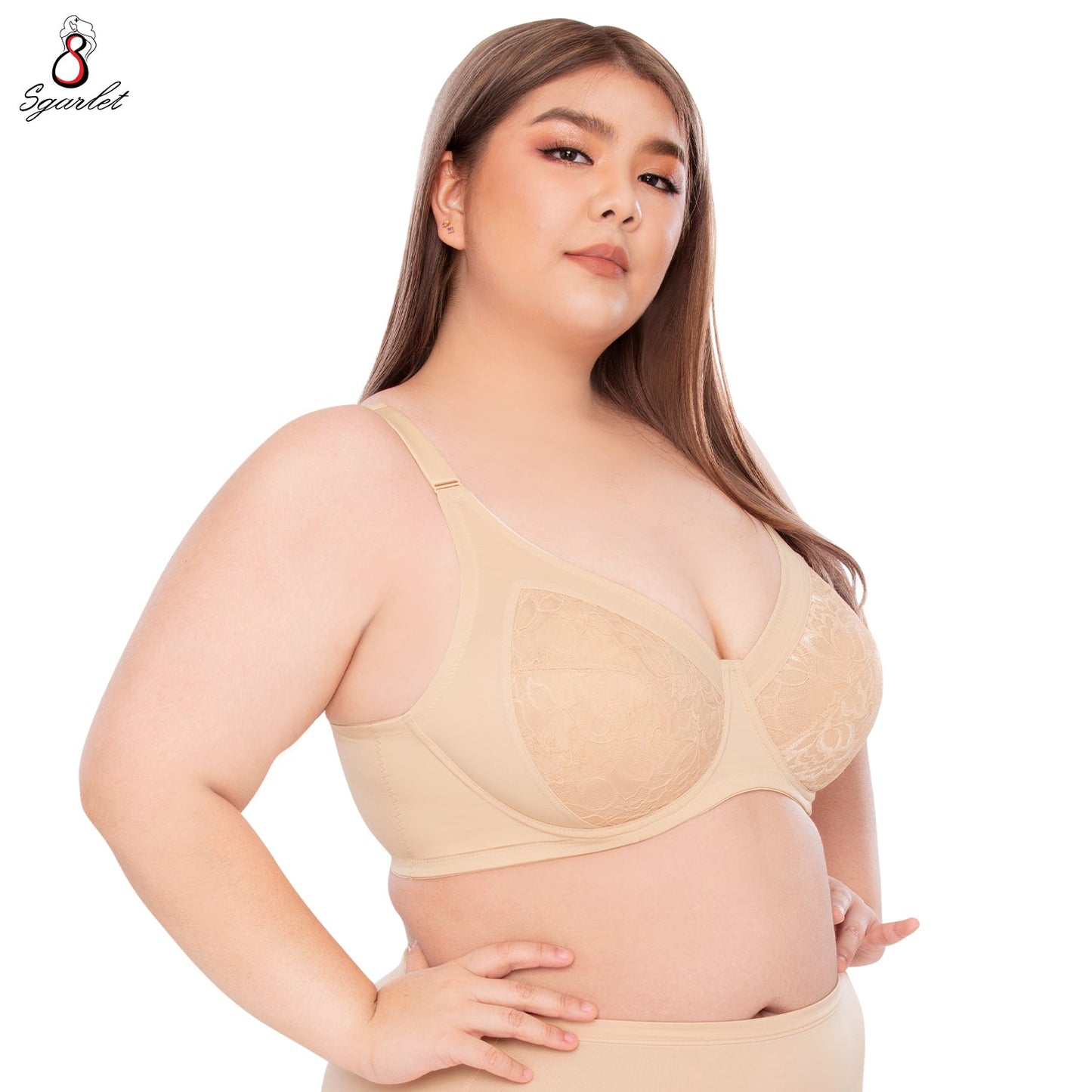 SGARLET PLUSSIZE Sophia underwire bra เสื้อในมีโครง สาวอวบ ลายลูกไม้ สีดำ สีเนื้อ รุ่น MB1733