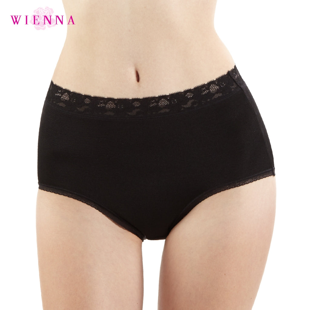 WIENNA PANTIES SPANDEX กางเกงชั้นใน แบบเต็มตัว ขอบลูกไม้ สีชมพู สีดำ สีเนื้อ รุ่น DU14153